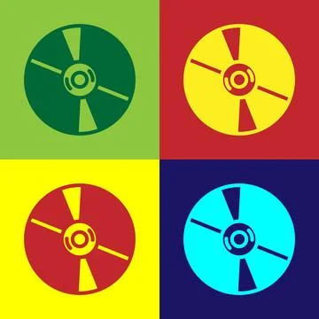 Pop art CD or DVD disk icon isolated on color background. Compact disc sign.  Stock Illustration