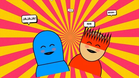 Pop Art Characters Laughing With Multi Language Speech Bubbles Stock Footage 341266213