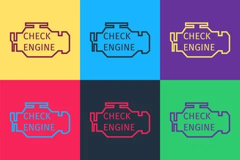 Pop art Check engine icon isolated on color background. Vector Stock Illustration