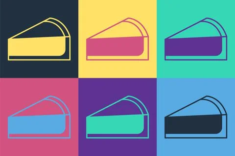 Pop art Cherry cheesecake slice with fruit topping icon isolated on color Stock Illustration