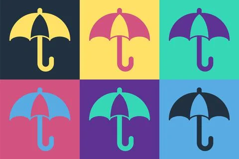 Pop art Classic elegant opened umbrella icon isolated on color background. Rain 库存插图