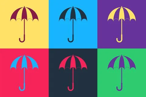 Pop art Classic elegant opened umbrella icon isolated on color background. Rain Stock Illustration