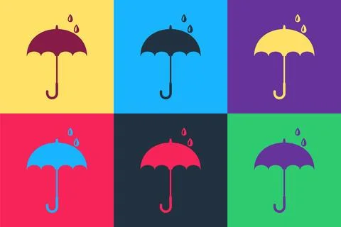 Pop art Classic elegant opened umbrella icon isolated on color background. Rain Stock Illustration