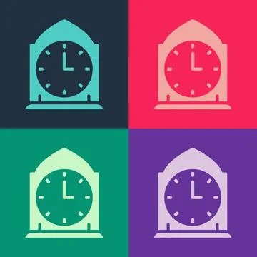 Pop art Clock icon isolated on color background. Time symbol. Vector Stock Illustration