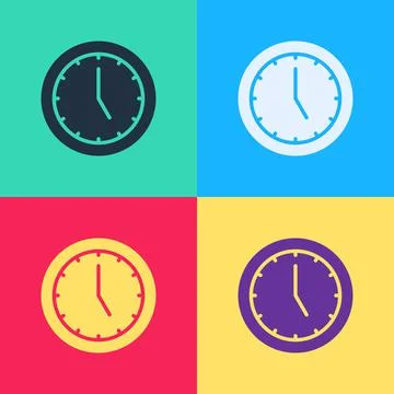 Pop art Clock icon isolated on color background. Time symbol. Vector Stock Illustration