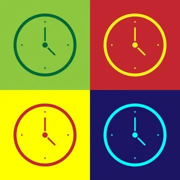 Pop art Clock icon isolated on color background. Time symbol.  Vector Stock Illustration
