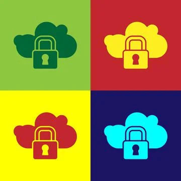 Pop art Cloud computing lock icon isolated on color background. Security, safety 스톡 일러스트