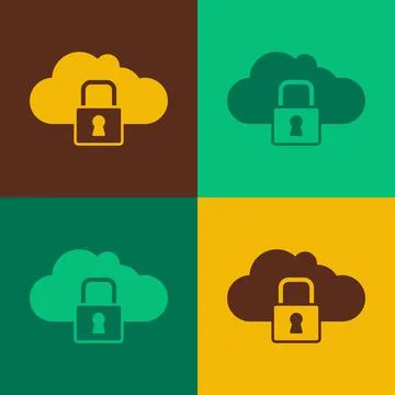 Pop art Cloud computing lock icon isolated on color background. Security, safety Illustrazione stock