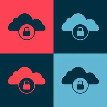Pop art Cloud computing lock icon isolated on color background. Security, s.. Stock Illustration