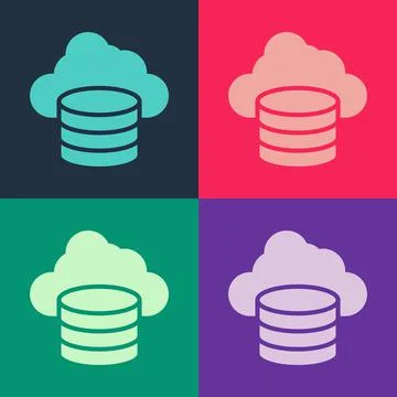 Pop art Cloud database icon isolated on color background. Cloud computing Stock Illustration