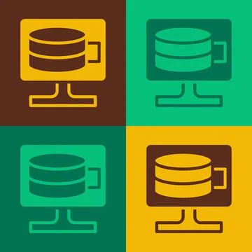 Pop art Cloud database icon isolated on color background. Cloud computing Illustrazione stock