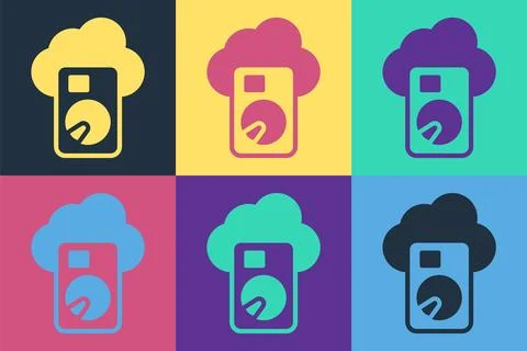 Pop art Cloud database icon isolated on color background. Cloud computing c.. Illustrazione stock