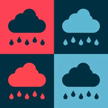 Pop art Cloud with rain icon isolated on color background. Rain cloud Stock Illustration