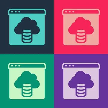 Pop art Cloud technology data transfer and storage icon isolated on color Stock Illustration