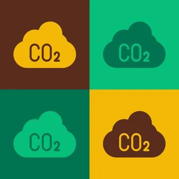 Pop art CO2 emissions in cloud icon isolated on color background. Carbon dioxide Illustration