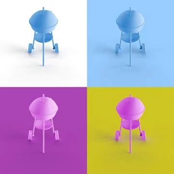 Pop art collage of 3D rendered outdoor barbecue isolated on colorful backgrounds Ilustración de archivo