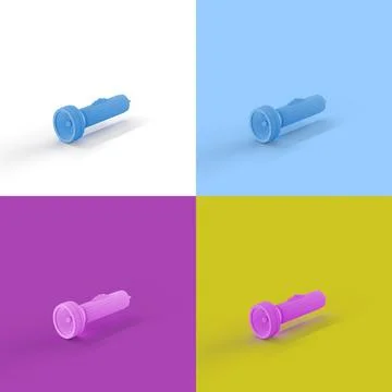 Pop art collage of 3D rendered flashlight isolated on colorful backgrounds Stock Illustration