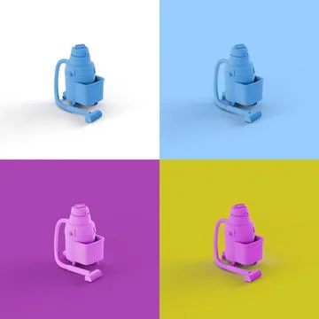 Pop art collage of 3D rendered vacuum cleaner isolated on colorful backgrounds Stock Illustration