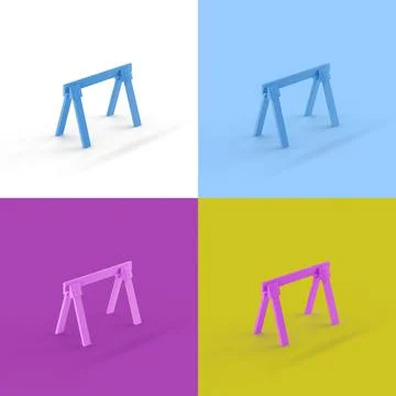 Pop art collage of 3D rendered trestle isolated on colorful backgrounds Stock Illustration