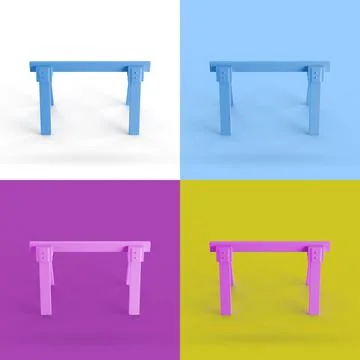 Pop art collage of 3D rendered trestle isolated on colorful backgrounds Stock Illustration