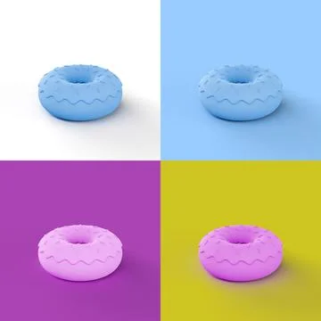 Pop art collage of 3D rendered donut isolated on colorful backgrounds Stock Illustration