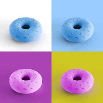 Pop art collage of 3D rendered donut isolated on colorful backgrounds Stock Illustration