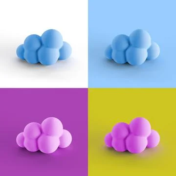 Pop art collage of 3D rendered cloud form isolated on colorful backgrounds 스톡 일러스트