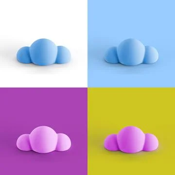 Pop art collage of 3D rendered cloud form isolated on colorful backgrounds Stock Illustration