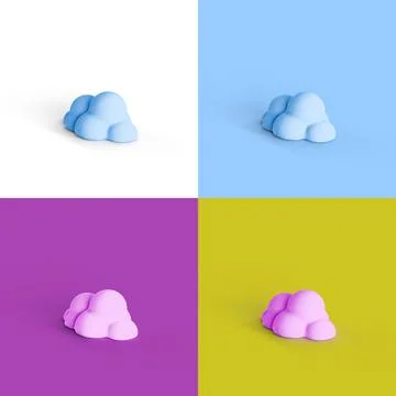 Pop art collage of 3D rendered cloud form isolated on colorful backgrounds Illustrazione stock