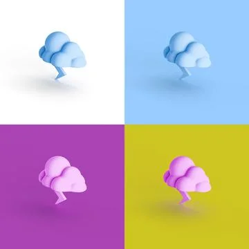 Pop art collage of 3D rendered cloud form with lightning isolated on colorful ba Stock Illustration