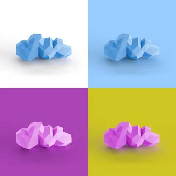 Pop art collage of 3D rendered abstract cloud form cubics isolated on colorful b イラスト素材