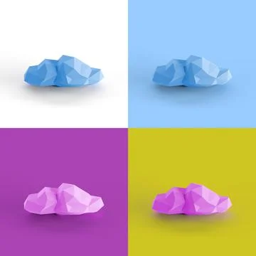 Pop art collage of 3D rendered abstract cloud form cubics isolated on colorful b Stock Illustration