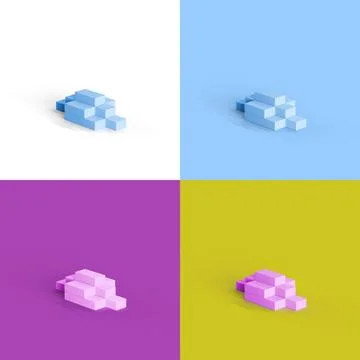 Pop art collage of 3D rendered abstract cloud form legos isolated on colorful ba Stock Illustration