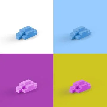 Pop art collage of 3D rendered abstract cloud form legos isolated on colorful ba Stock Illustration