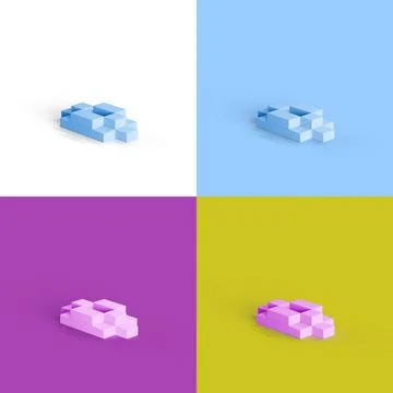 Pop art collage of 3D rendered abstract cloud form legos isolated on colorful ba Stock Illustration