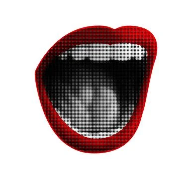 Pop art collage element of open red lips with scream. Stock-Illustration