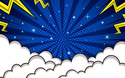 Pop art comic background with clouds and stars. Cartoon Vector Illustration Illustrazione stock