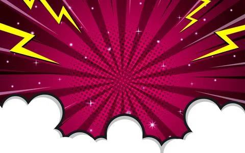 Pop art comic background with clouds and stars. Cartoon Vector Illustration Illustrazione stock
