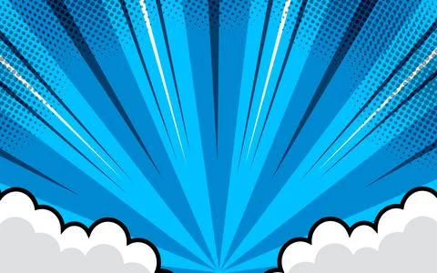 Pop art comic background with clouds. Cartoon Vector Illustration Illustrazione stock