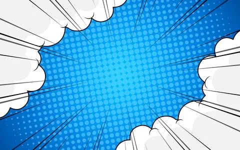 Pop art comic background with clouds. Vector Illustration. Illustrazione stock