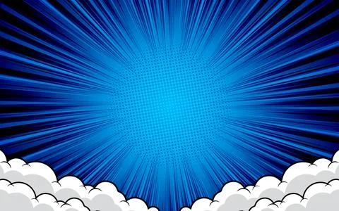 Pop art comic background with clouds. Cartoon Vector Illustration. Illustrazione stock