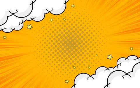 Pop art comic background with clouds. Cartoon Vector Illustration. Illustrazione stock