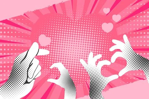 Pop art comic background decorated with hands showing heart gestures Illustrazione stock