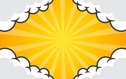 Pop art comic background with halftone colors and cute clouds Stock Illustration