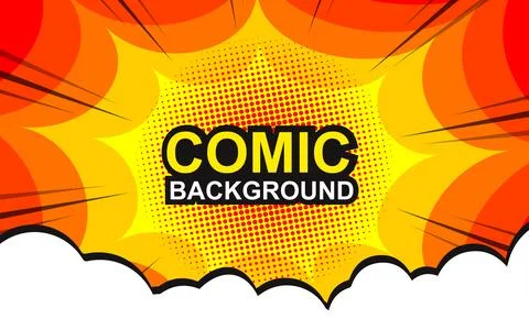 Pop art comic background with halftone colors and cute clouds vector Stock Illustration