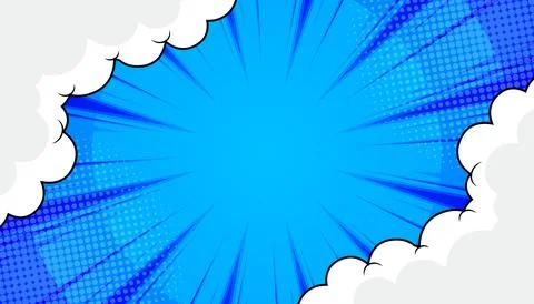 Pop art comic background with halftone colors and cute clouds vector. Stock Illustration