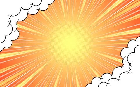 Pop art comic background with halftone colors and cute clouds vector. Illustrazione stock