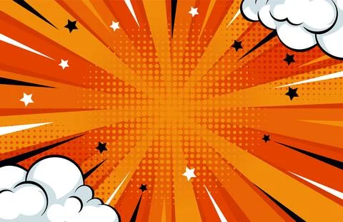 Pop art comic blank background on red with clouds Stock Illustration