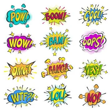 Pop art comic bubbles vector cartoon popart balloon bubbling colorful speech Stock Illustration