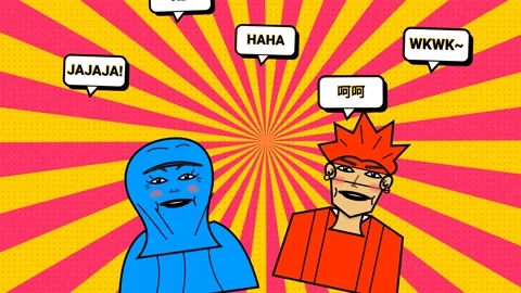 Pop Art Comic Characters Laughing With Speech Bubbles Over Radial Background Stock Footage 341266074